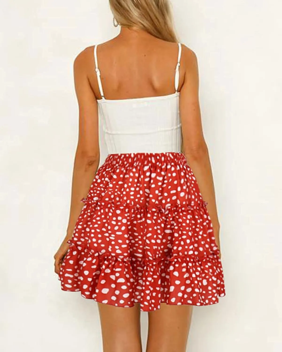 Hibluco Women' Floral Layered Ruffles Tie up High Waist Short Pleated Skirt