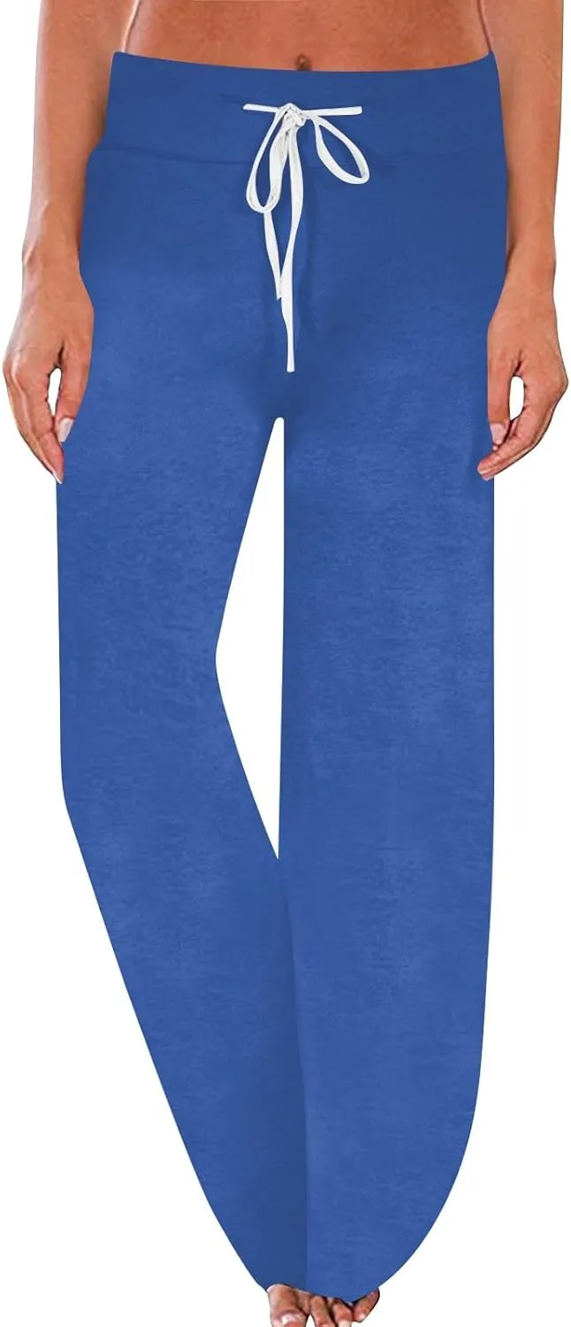 High Waist Wide Leg Sweatpants Women - Stretchy Athletic Adjustable Drawstring Loose Fit Lounge Pants with Pockets