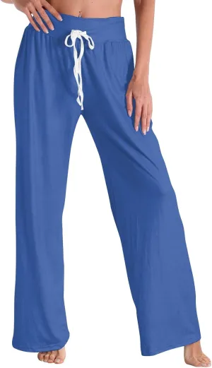 High Waist Wide Leg Sweatpants Women - Stretchy Athletic Adjustable Drawstring Loose Fit Lounge Pants with Pockets