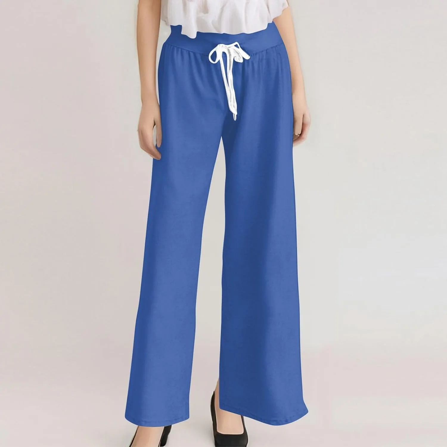High Waist Wide Leg Sweatpants Women - Stretchy Athletic Adjustable Drawstring Loose Fit Lounge Pants with Pockets