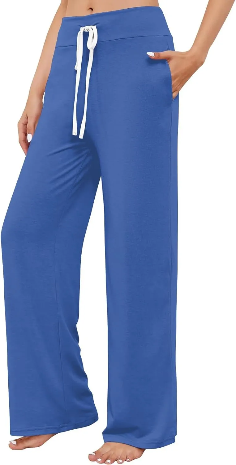 High Waist Wide Leg Sweatpants Women - Stretchy Athletic Adjustable Drawstring Loose Fit Lounge Pants with Pockets
