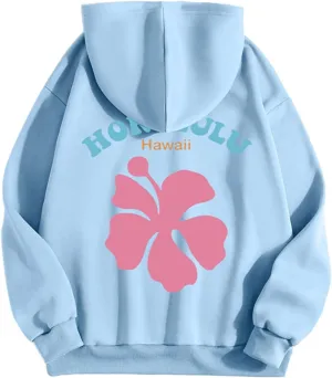 Hoodies for Women Plus Size Casual Long Sleeve Sweatshirts Drawstring Tops Loose Print Pullovers with Pocket