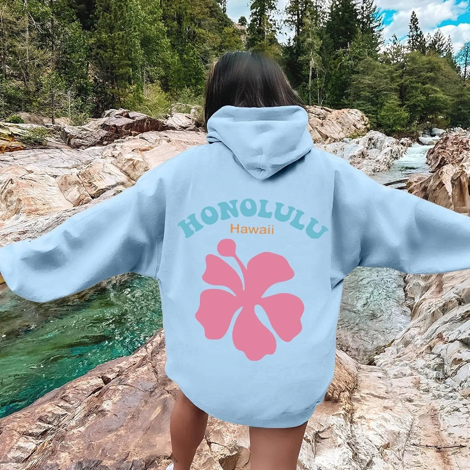 Hoodies for Women Plus Size Casual Long Sleeve Sweatshirts Drawstring Tops Loose Print Pullovers with Pocket