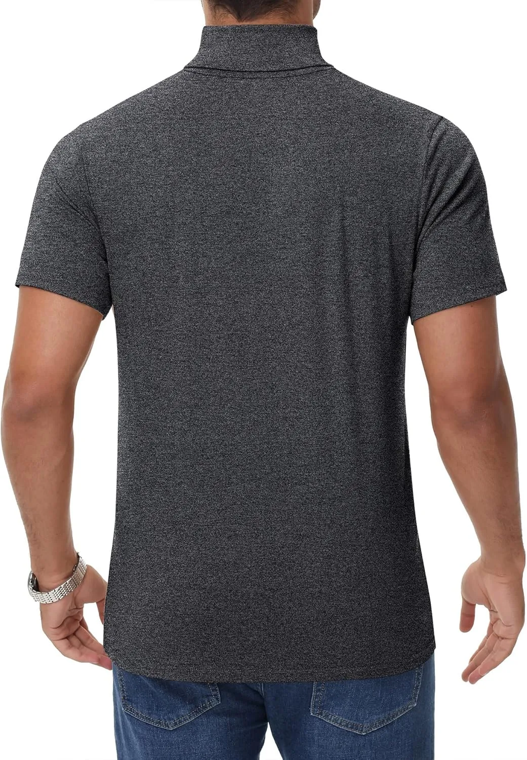 Huukeay 3 Pack Men's Big and Tall Turtleneck Shirt, Cotton Short Sleeve Mock Neck Tops Loose Fit Basic Casual Undershirt Tee