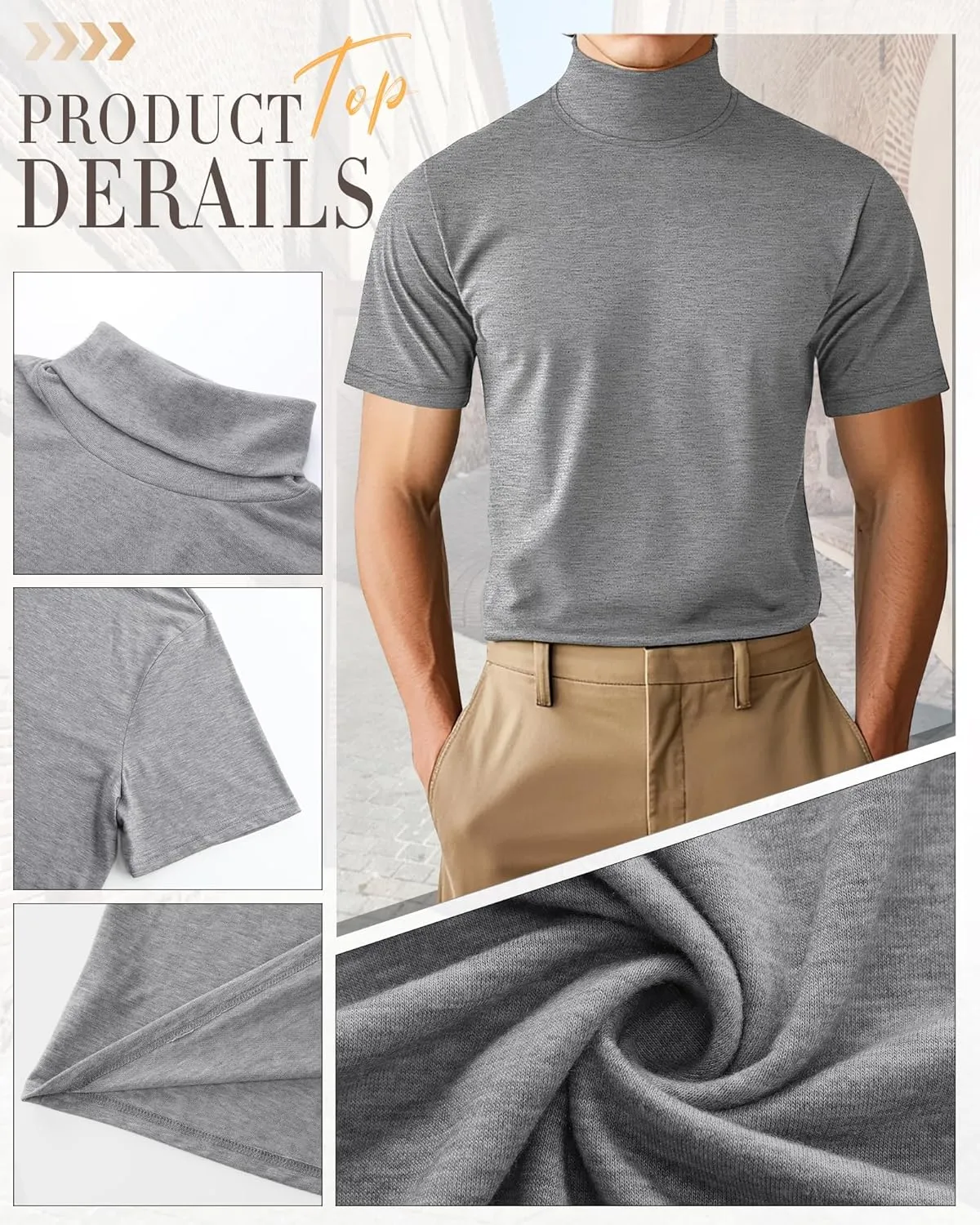 Huukeay 3 Pack Men's Big and Tall Turtleneck Shirt, Cotton Short Sleeve Mock Neck Tops Loose Fit Basic Casual Undershirt Tee