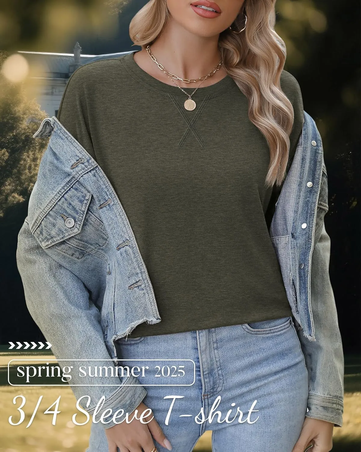 Huukeay 3 Pack Women's 3/4 Sleeve Cotton Tunic Tops Side Slit Loose Fit Round Neck Tee Shirt Casual Basic Blouse for Leggings
