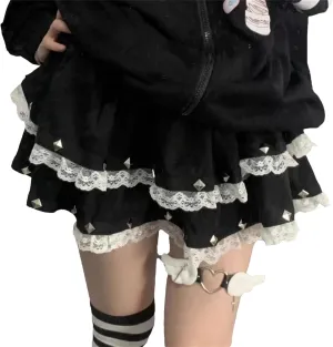 Japanese Retro Lace Cake Skirt High-Waisted Miniskirt