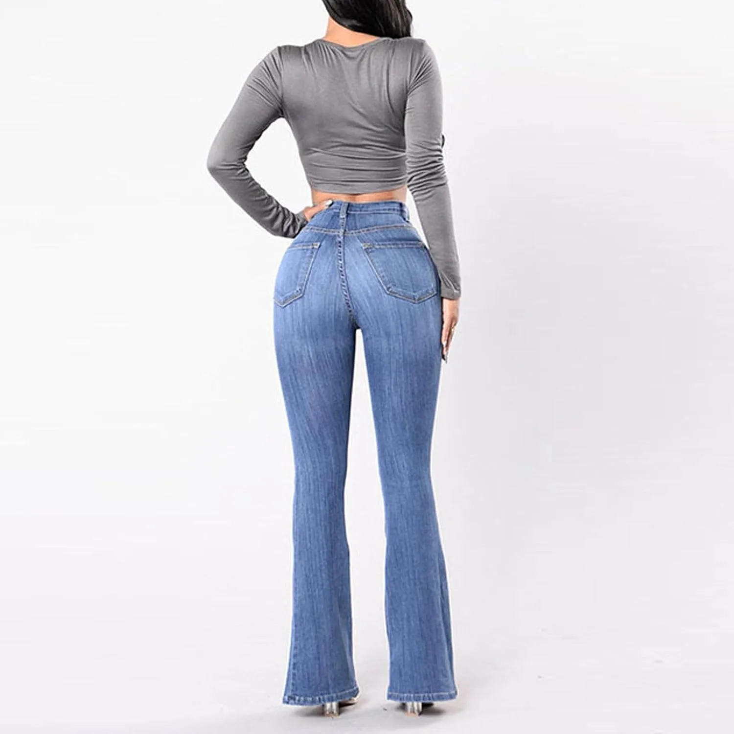 Jeans for Women Sexy High-Waist Button Wide-Legged Casual Denim Pants Classic Skinny Elastic Flared Trousers Jeans