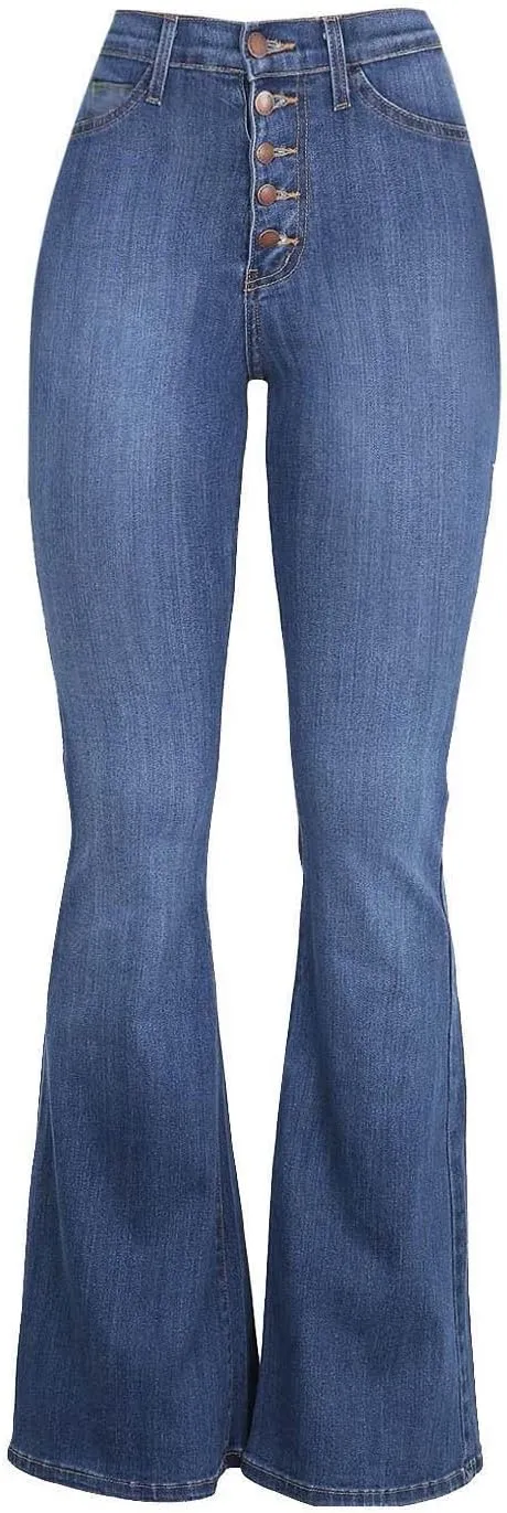 Jeans for Women Sexy High-Waist Button Wide-Legged Casual Denim Pants Classic Skinny Elastic Flared Trousers Jeans