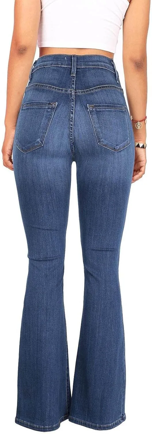 Jeans for Women Sexy High-Waist Button Wide-Legged Casual Denim Pants Classic Skinny Elastic Flared Trousers Jeans