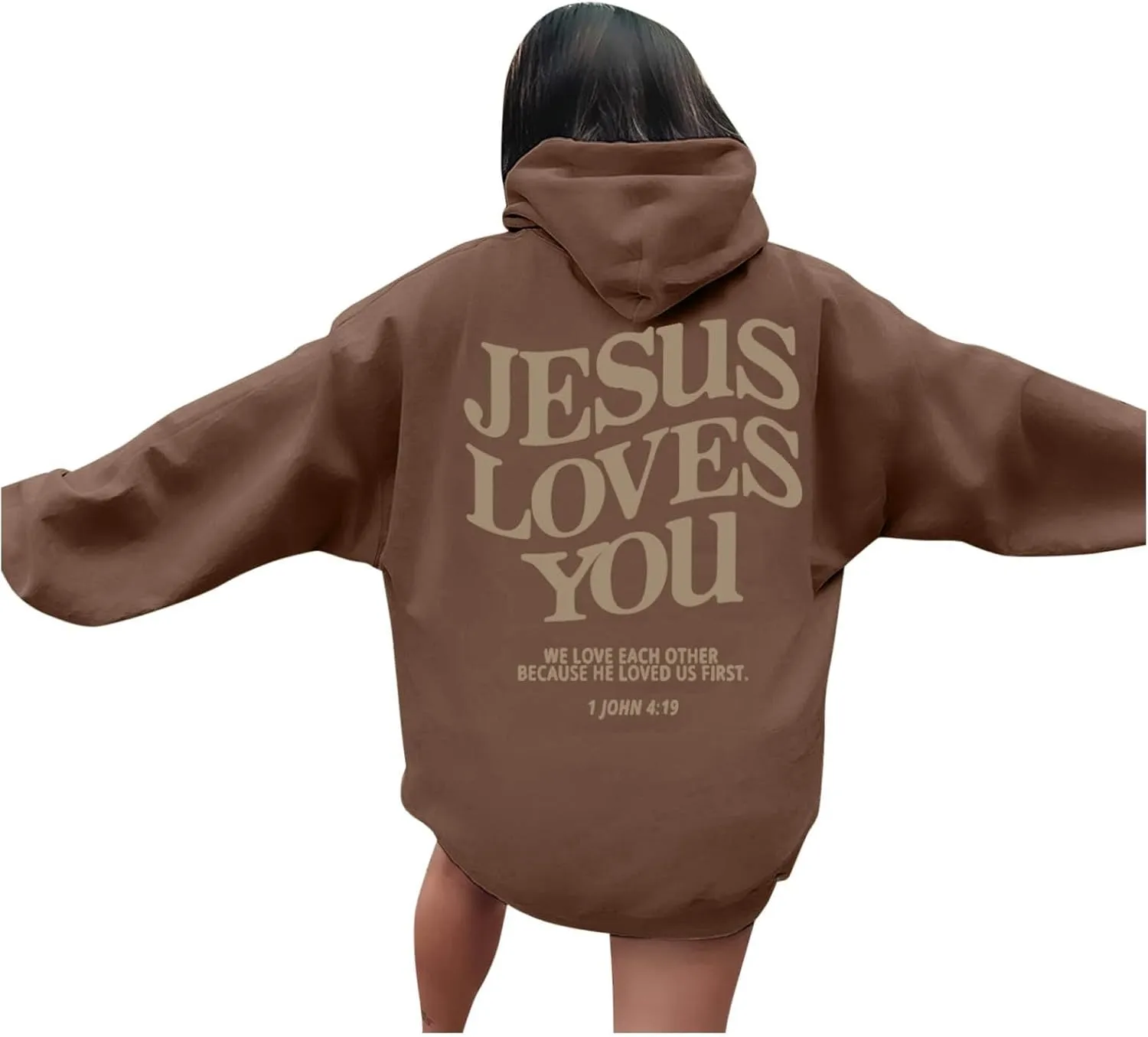 Jesus Loves You Sweatshirt for Women Casual Trendy Loose Fit Oversized Christian Sweatshirts Drawstring Pullover Y2k Hoodie