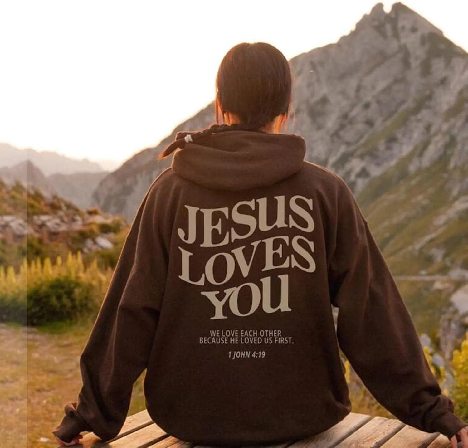 Jesus Loves You Sweatshirt for Women Casual Trendy Loose Fit Oversized Christian Sweatshirts Drawstring Pullover Y2k Hoodie