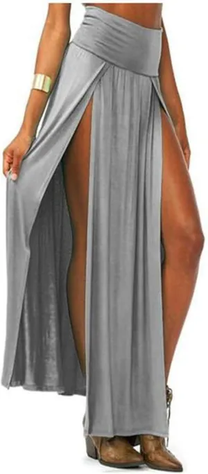 JiXiang Women's Maxi Skirt Sexy High Waisted Double Slits Open Long Dress Flowy Beach Swimsuit Cover Up Bikini Skirt