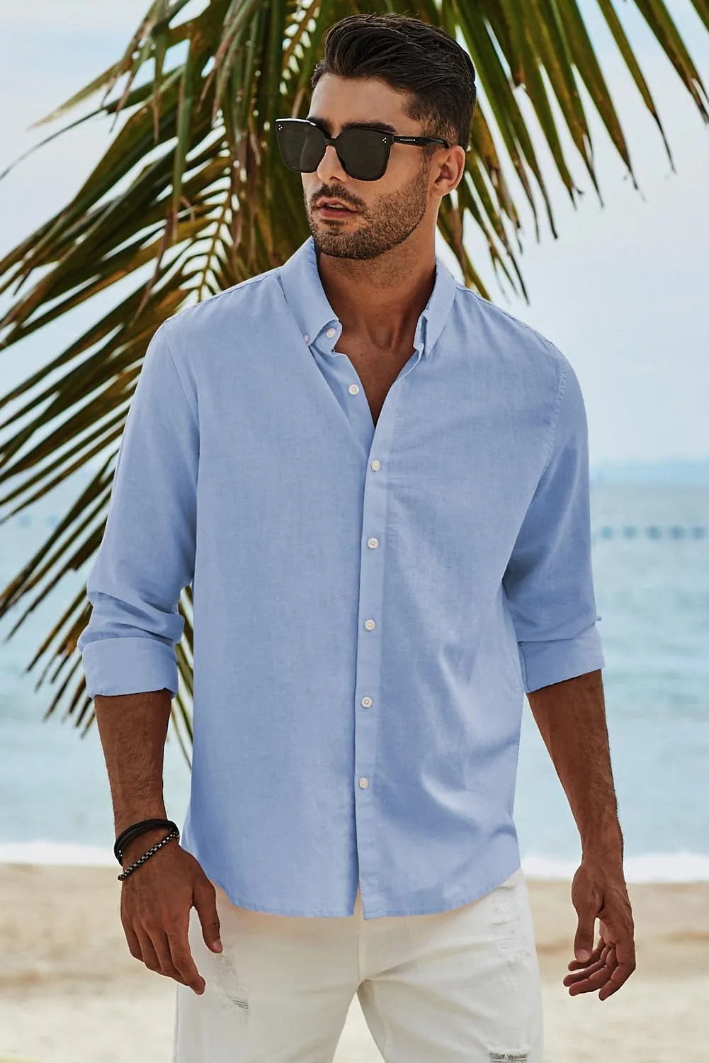 JMIERR Men's Cotton Linen Button Down Shirt Casual Stylish Long Sleeve Business Dress Shirts