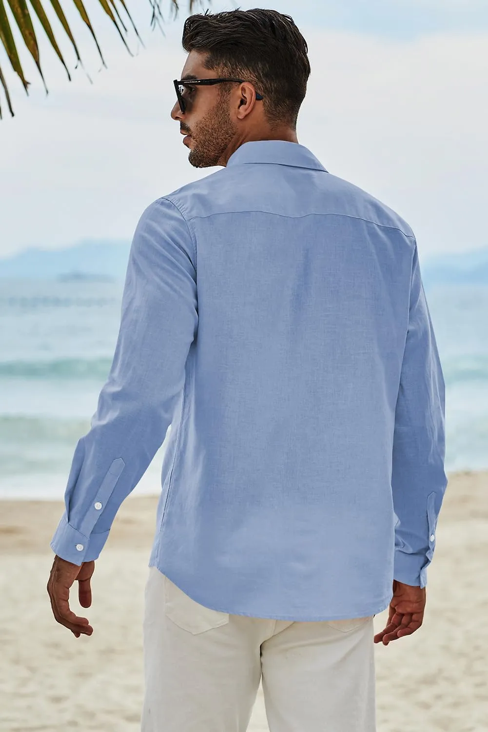 JMIERR Men's Cotton Linen Button Down Shirt Casual Stylish Long Sleeve Business Dress Shirts