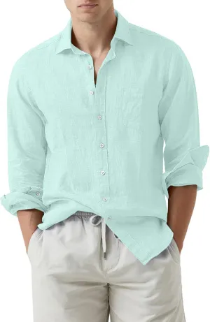 JMIERR Mens Cotton Linen Casual Stylish Button Down Shirt Long Sleeve Dress Shirts