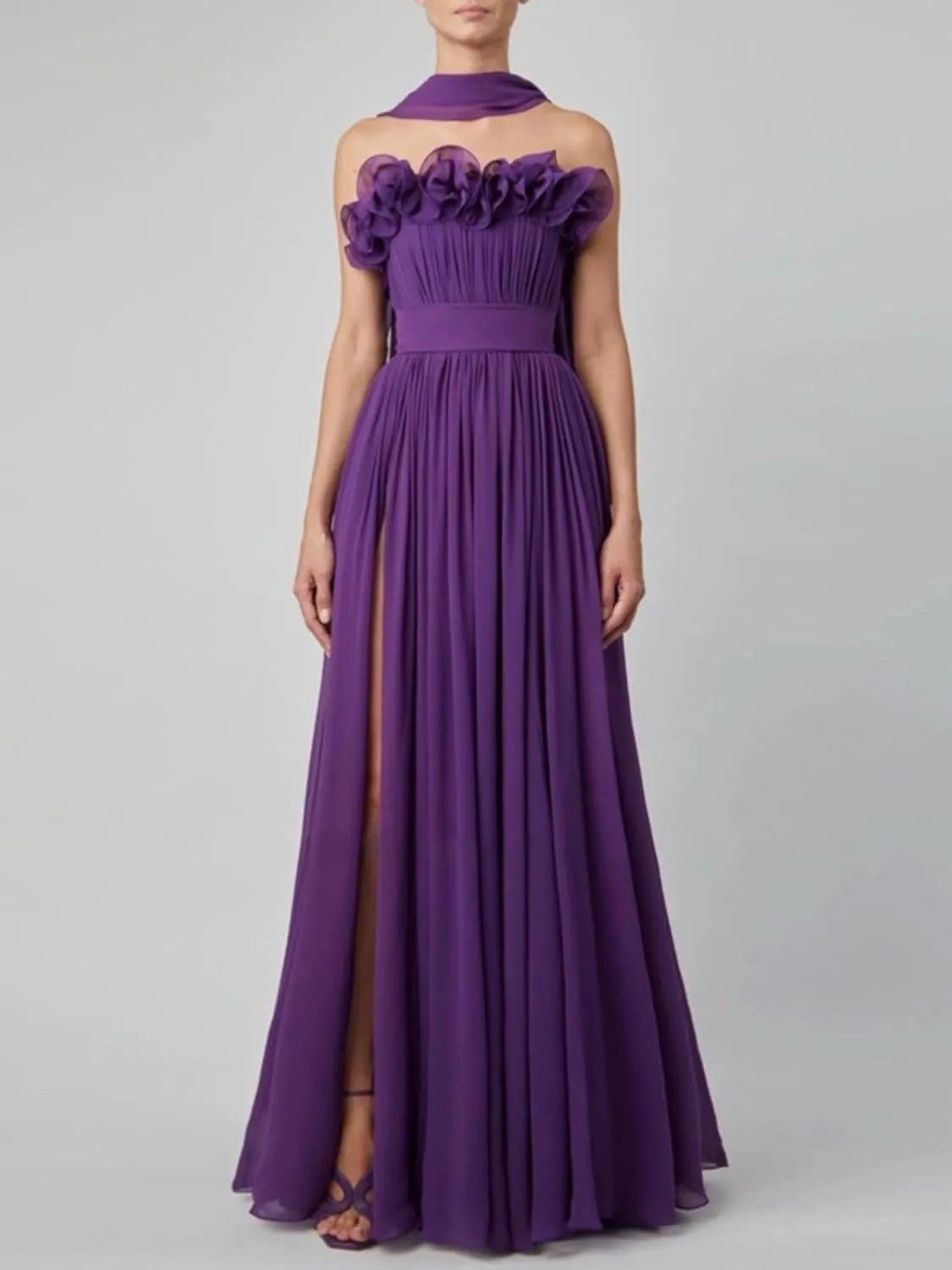Jorshiman Women's Formal Dress with Shawls 3D Flower Bridesmaid Dress Long A Line Wedding Guest Dress