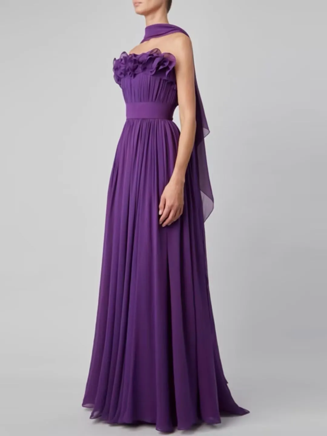 Jorshiman Women's Formal Dress with Shawls 3D Flower Bridesmaid Dress Long A Line Wedding Guest Dress
