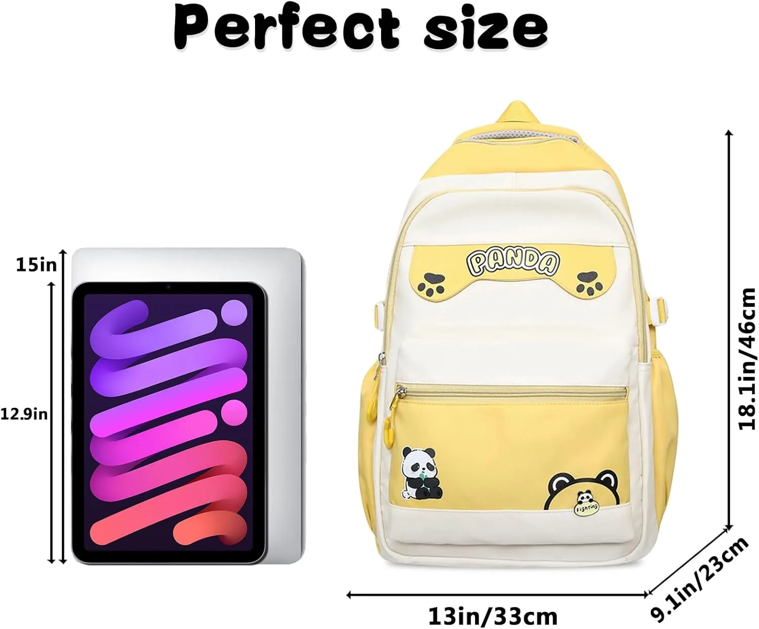 Kawaii Backpack 18.1 Inch Cute Bookbags Lightweight Laptop Bag Casual Travel Daypacks (Yellow)