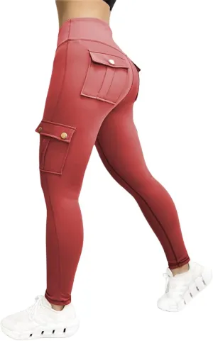 Kubbon Women's Yoga Leggings Butt Lifting Cargo Pants High Waist Tummy Control Workout Pants Lounge Trousers with Pockets