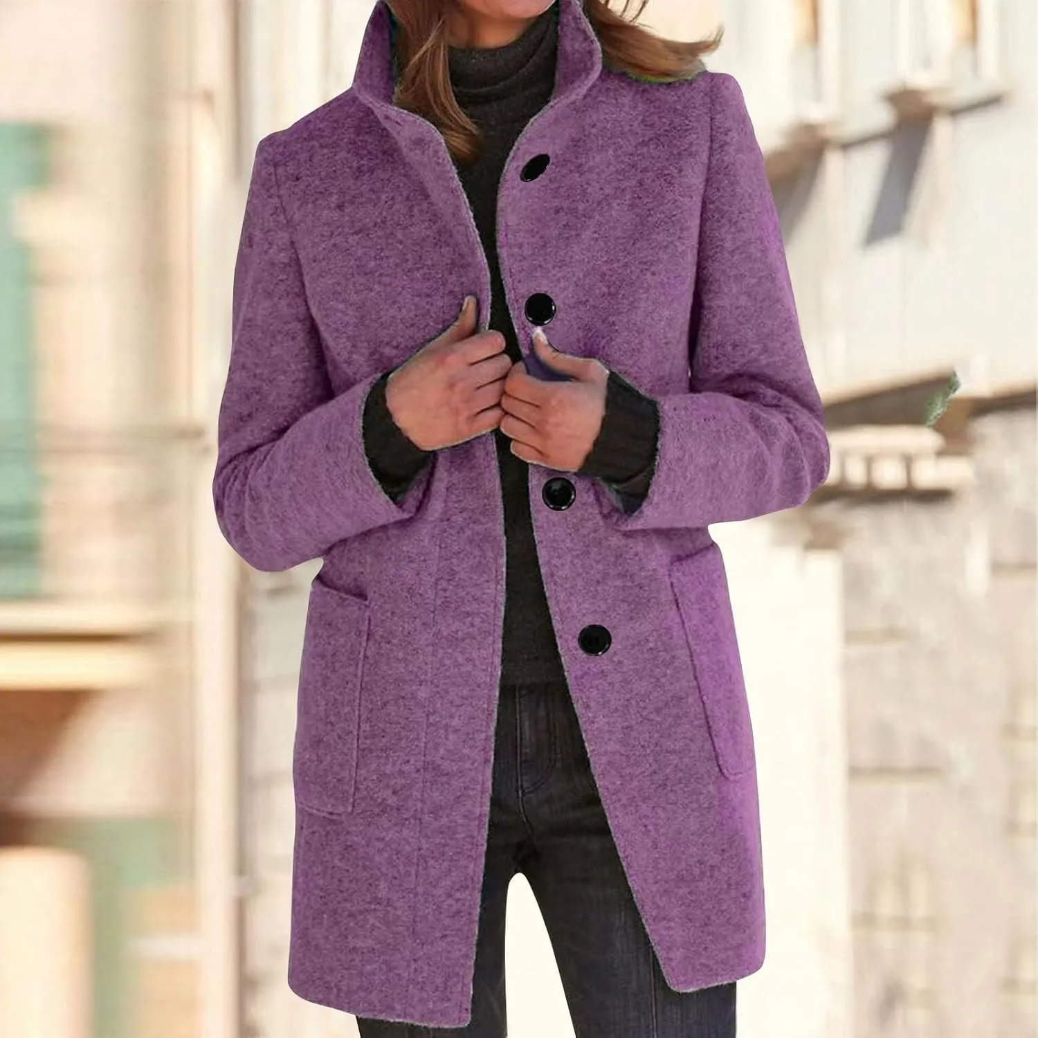 Ladies Solid Color Jacket Winter Button Up Trendy Long Sleeve Hooded 2024 Tweed Jacket Loose Comfy Outerwear With Pocket