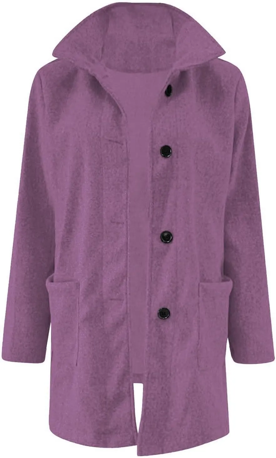 Ladies Solid Color Jacket Winter Button Up Trendy Long Sleeve Hooded 2024 Tweed Jacket Loose Comfy Outerwear With Pocket