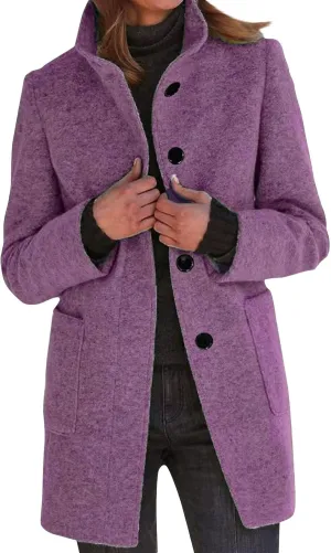 Ladies Solid Color Jacket Winter Button Up Trendy Long Sleeve Hooded 2024 Tweed Jacket Loose Comfy Outerwear With Pocket