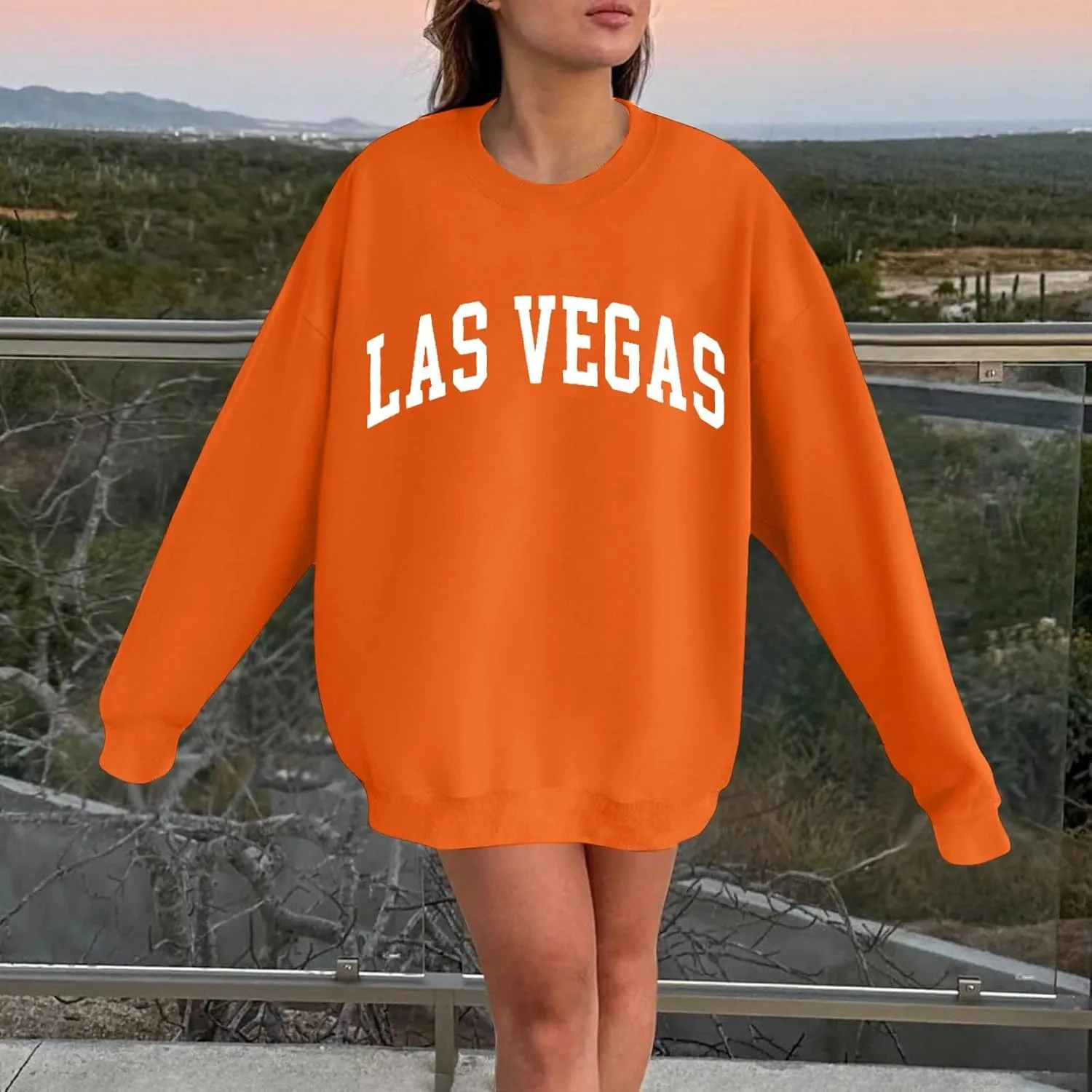 Las Vegas Sweatshirts for Women Letter Print Loose Fit Trendy Casual Pullover Tops Hoodies Crew Neck Sweatshirt
