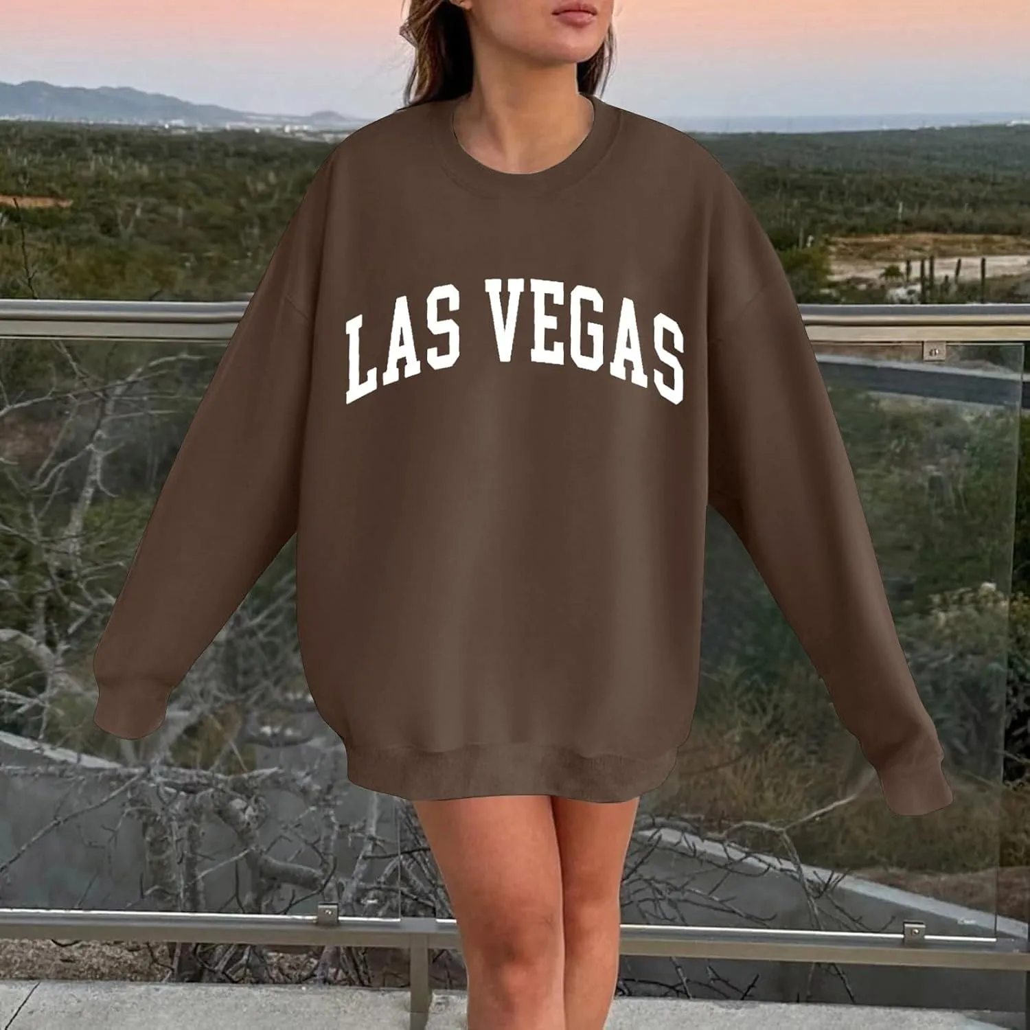 Las Vegas Sweatshirts for Women Letter Print Loose Fit Trendy Casual Pullover Tops Hoodies Crew Neck Sweatshirt