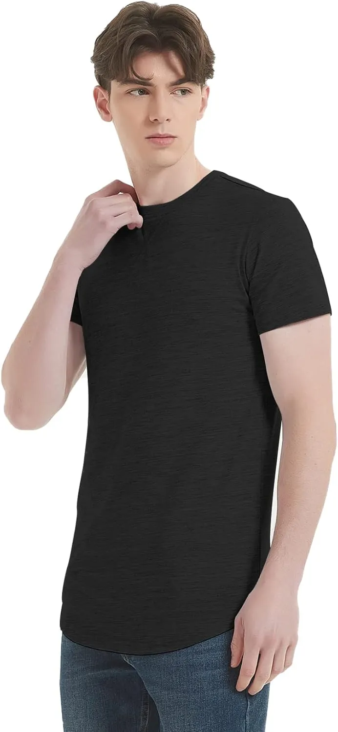 LETAOTAO Mens Hipster Longline T-Shirt Drop Cut Scallop Long Tail Slim Fit Bodybuilding Gym Muscle Workout Tee