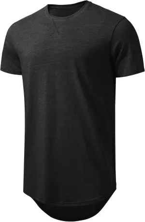 LETAOTAO Mens Hipster Longline T-Shirt Drop Cut Scallop Long Tail Slim Fit Bodybuilding Gym Muscle Workout Tee