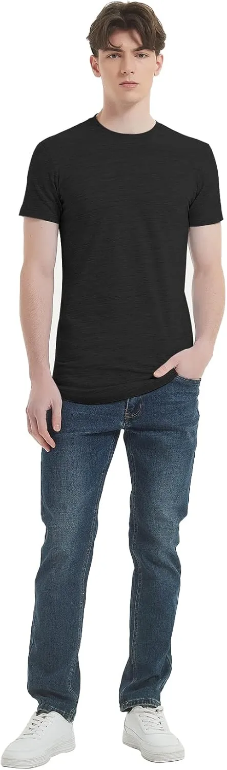 LETAOTAO Mens Hipster Longline T-Shirt Drop Cut Scallop Long Tail Slim Fit Bodybuilding Gym Muscle Workout Tee
