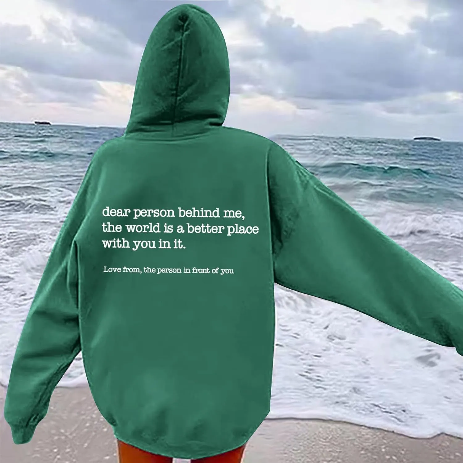 Letter Printed Hoodies for Women 2024 Long Sleeve Trendy Loose Sweatshirt Drawstring Thermal Oversized Pullover Top