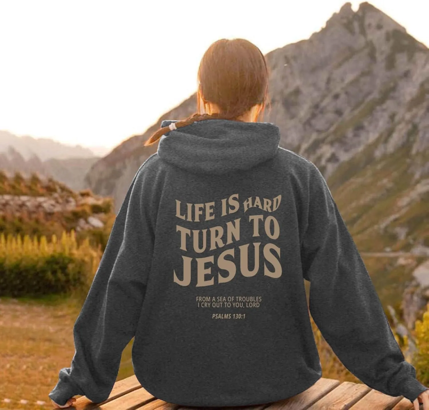 Life Is Hard Trun To Jesus Hoodies For Women Oversized Letter Graphic Y2K Hooded Pullover Tops Bible Verse Hoodie