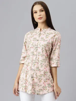 Light Pink Floral Rayon A-Line Shirts Style Top
