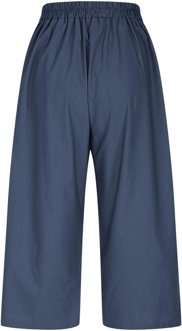 Linen Capri Pants for Women 2025 Casual Elastic Waist Cropped Trouser Trendy Resort Wear Beach Vacation Capris Clothes