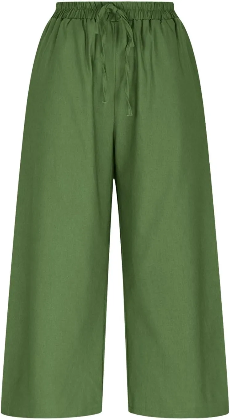 Linen Capri Pants for Women 2025 Casual Elastic Waist Cropped Trouser Trendy Resort Wear Beach Vacation Capris Clothes
