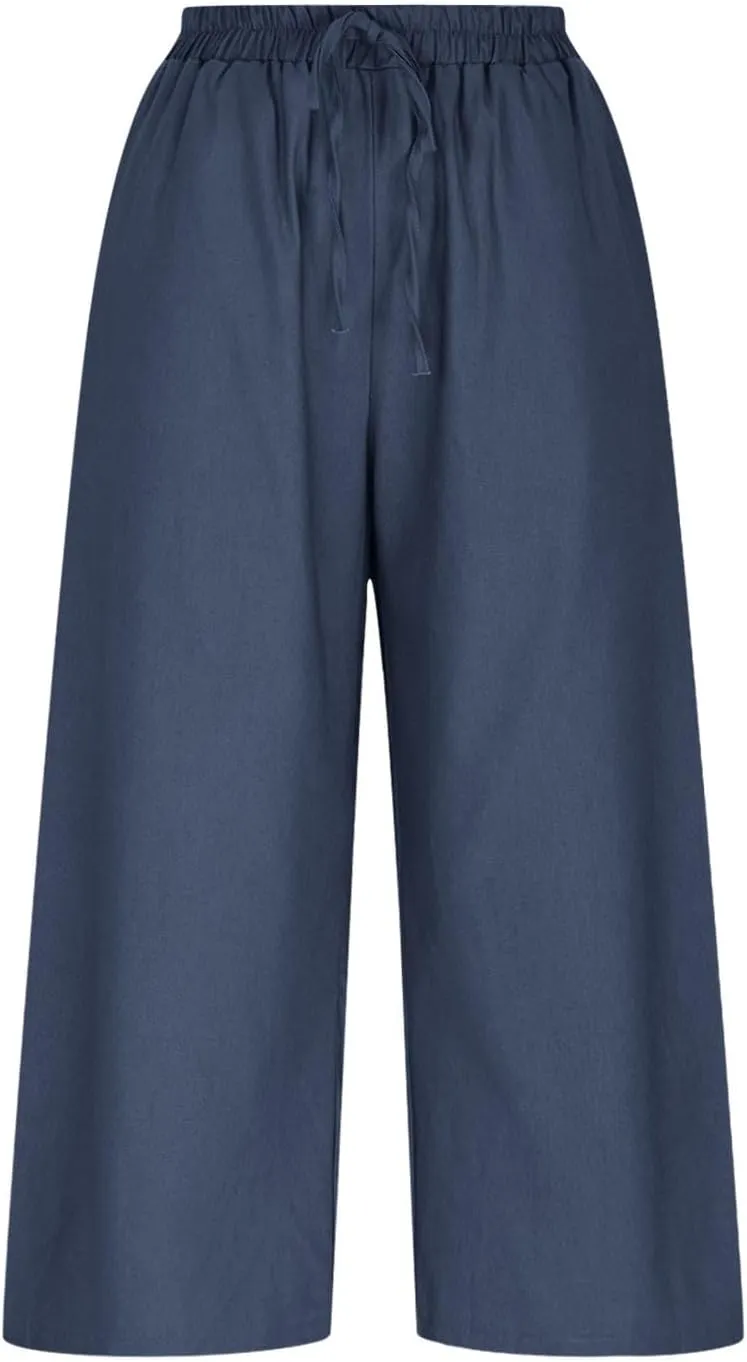 Linen Capri Pants for Women 2025 Casual Elastic Waist Cropped Trouser Trendy Resort Wear Beach Vacation Capris Clothes