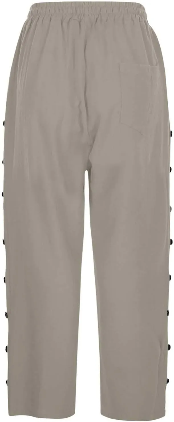 Linen Capri Pants for Women High Waisted Summer Capri Pants Elastic Waist Cotton Linen Yoga Cropped Trousers