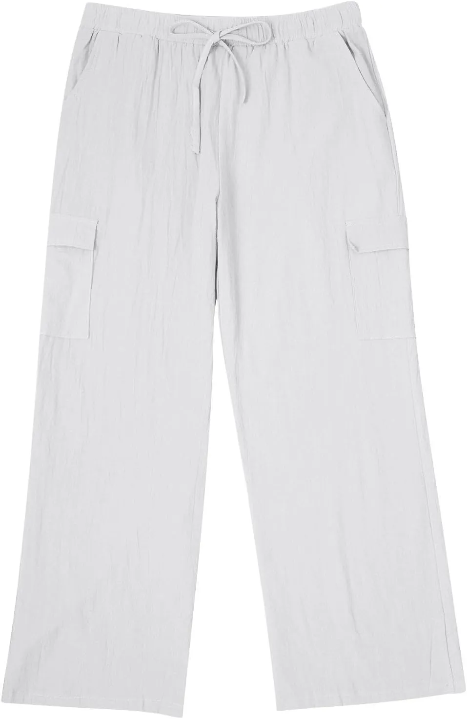 Linen Cargo Pants for Mens Casual Solid Color Drawstring Pants Lightweight Breathable Plain Outdoor Sweatpants with Pockets