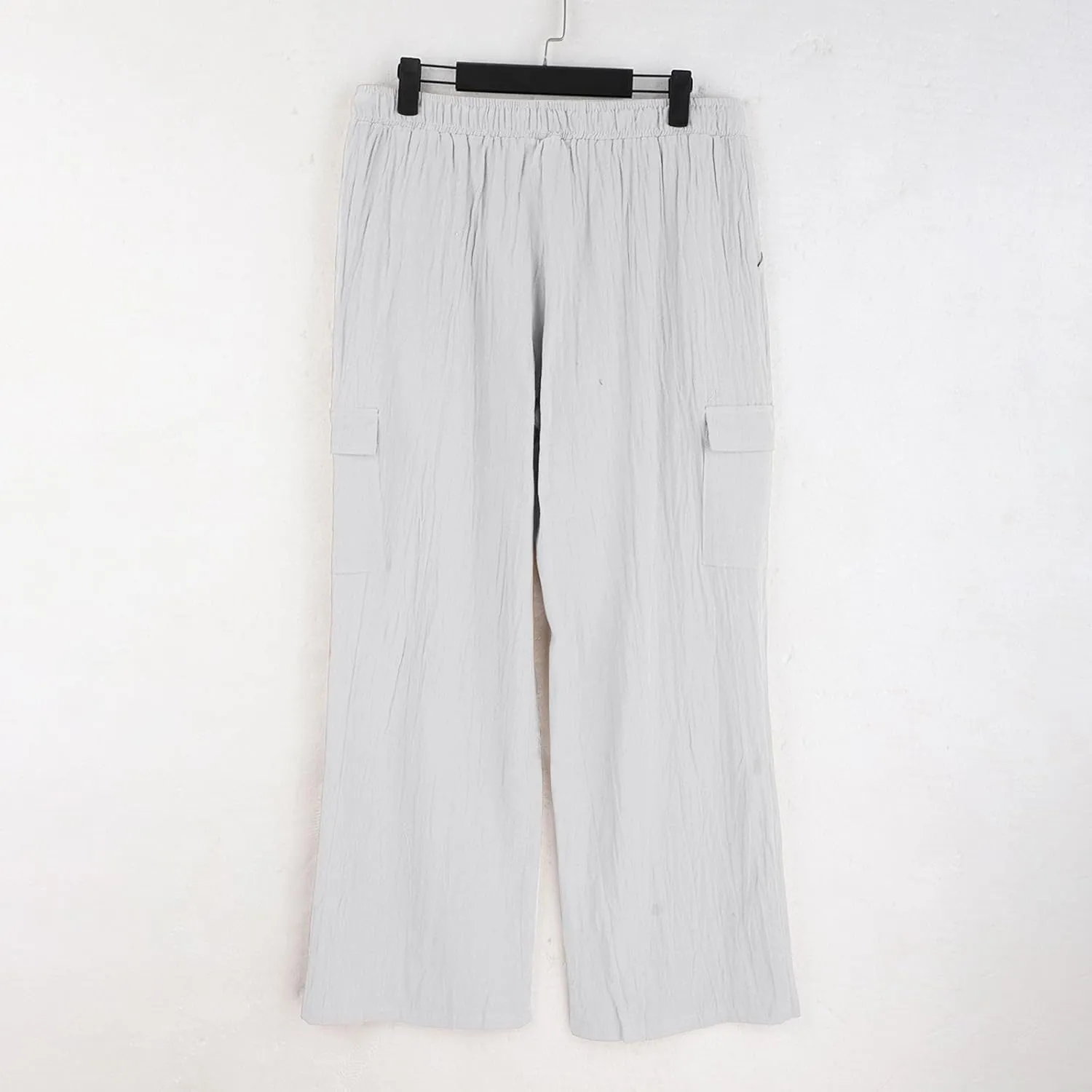 Linen Cargo Pants for Mens Casual Solid Color Drawstring Pants Lightweight Breathable Plain Outdoor Sweatpants with Pockets