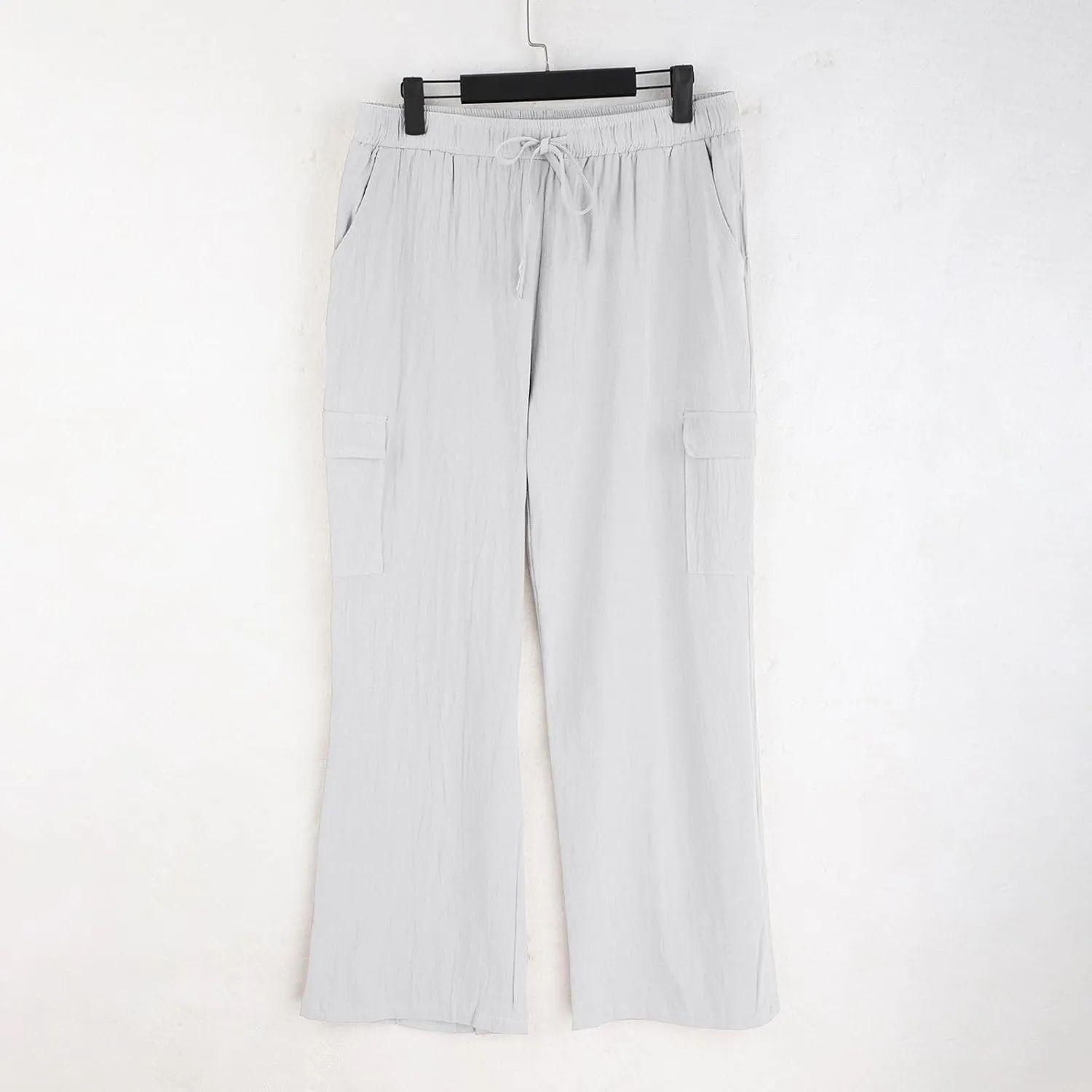 Linen Cargo Pants for Mens Casual Solid Color Drawstring Pants Lightweight Breathable Plain Outdoor Sweatpants with Pockets