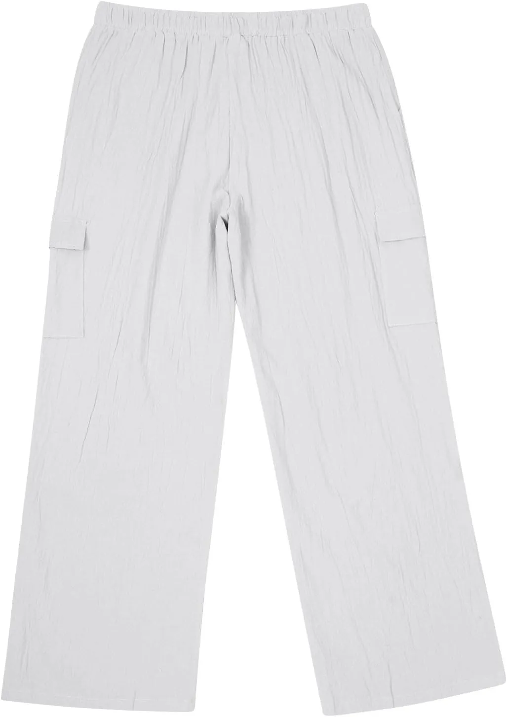 Linen Cargo Pants for Mens Casual Solid Color Drawstring Pants Lightweight Breathable Plain Outdoor Sweatpants with Pockets