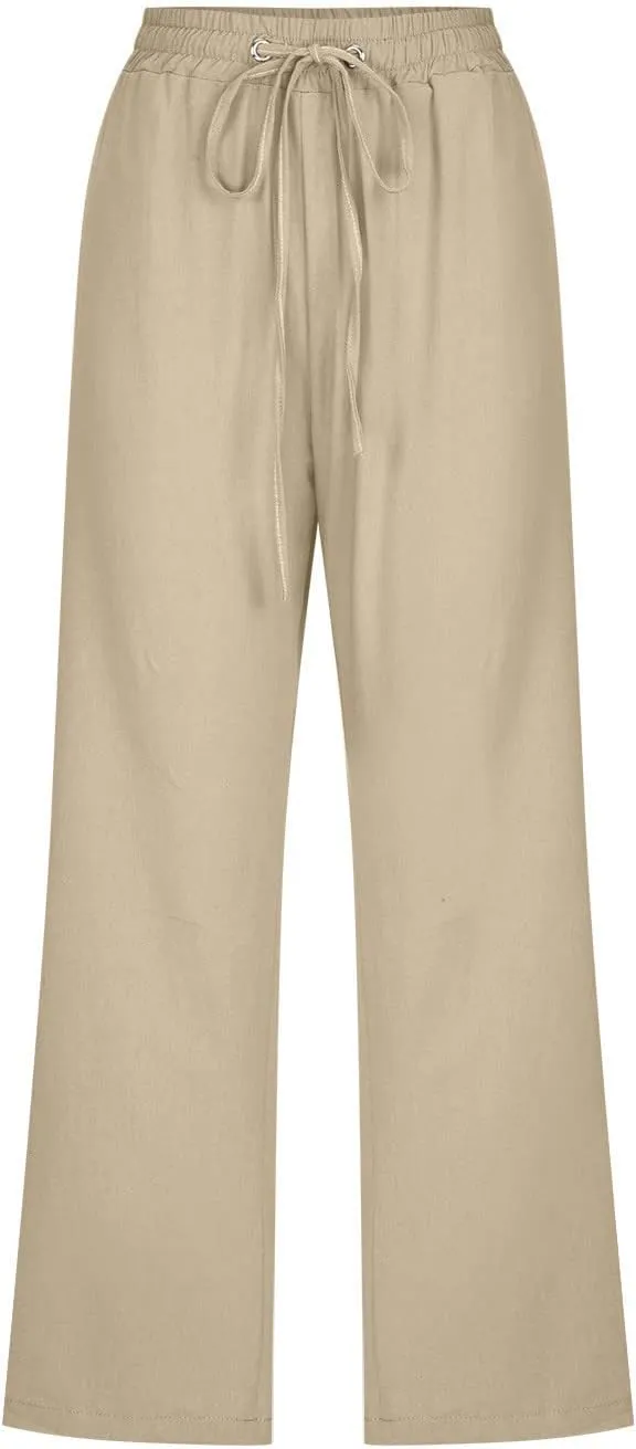 Linen Pants for Women 2025 Summer Capri Pant Trendy Drawstring Elastic Waist Cropped Trouser Comy Cotton Pants