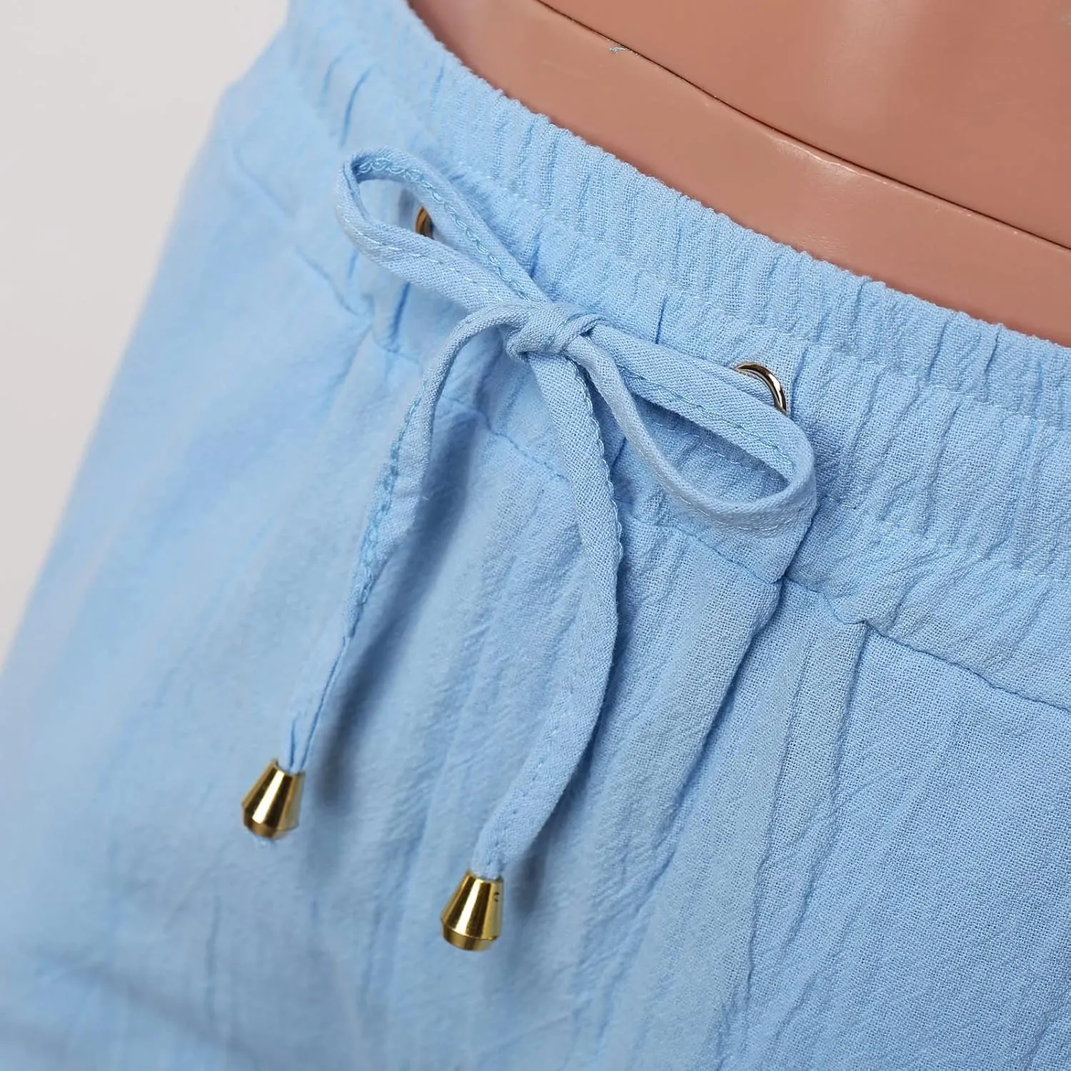 Long Lounge Pants for Women Drawstring Straight Leg Casual Pant Cotton Linen Cropped Pant Elastic Yoga Trousers with Pocket