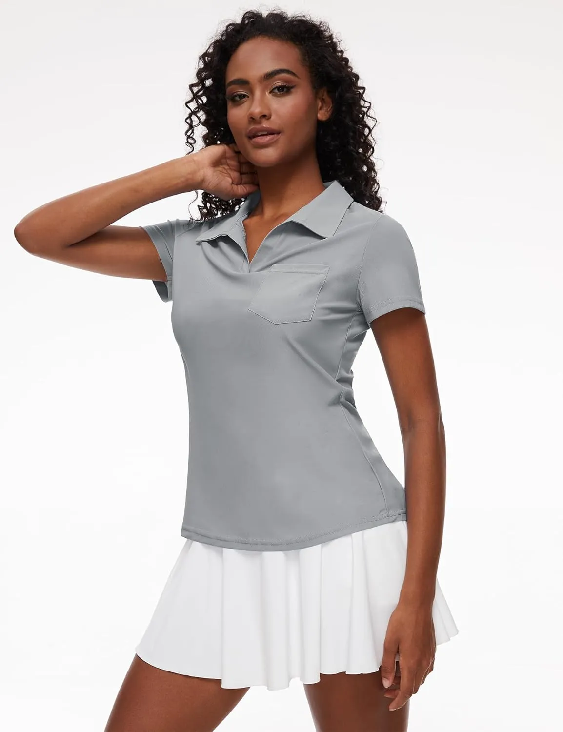 Loovoo Womens Golf Shirts Short Sleeve Collared V-Neck Casual Polos Quick Dry Workout Tennis Tops