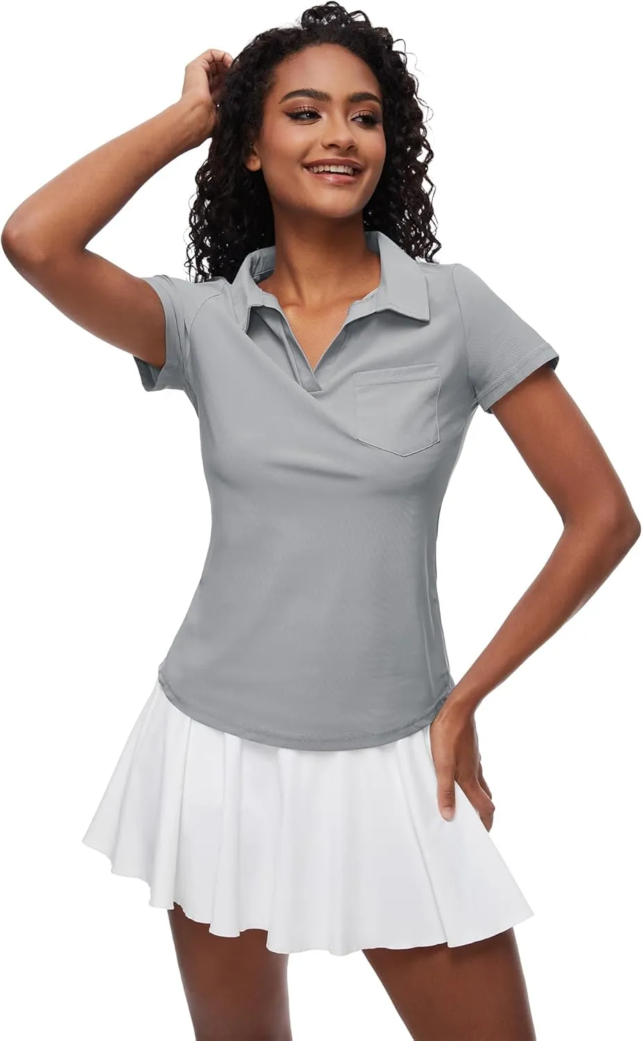 Loovoo Womens Golf Shirts Short Sleeve Collared V-Neck Casual Polos Quick Dry Workout Tennis Tops