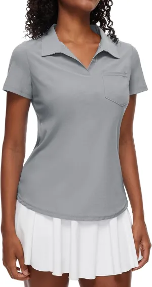 Loovoo Womens Golf Shirts Short Sleeve Collared V-Neck Casual Polos Quick Dry Workout Tennis Tops