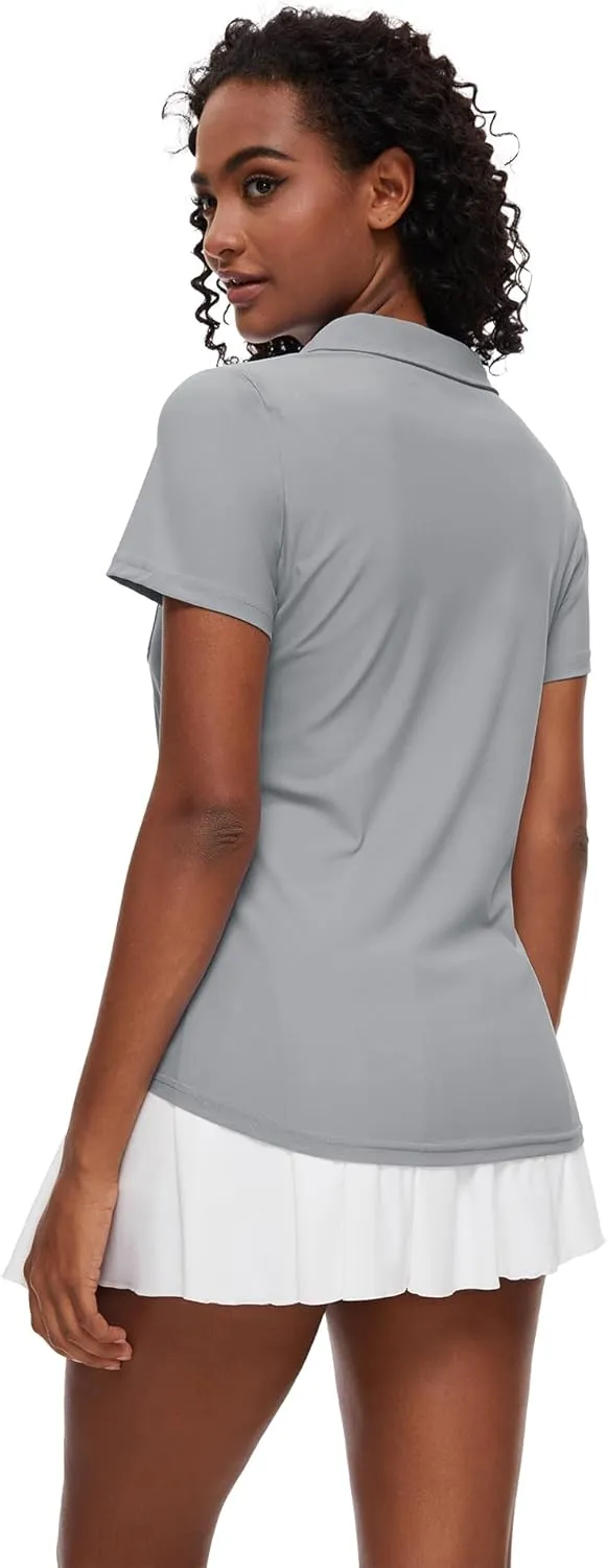 Loovoo Womens Golf Shirts Short Sleeve Collared V-Neck Casual Polos Quick Dry Workout Tennis Tops