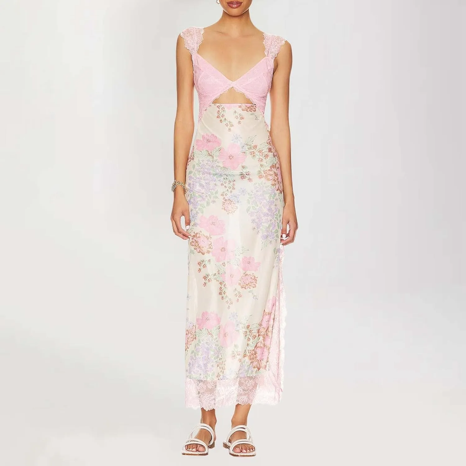 Luxurious Lace Trimmed Off Shoulder Maxi Dress with Ruffle Hem and Slit Summer Midi Dresses for Women